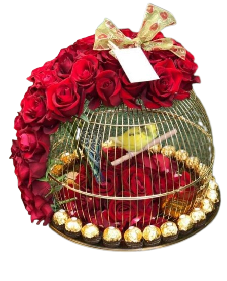 Golden cage with love bird